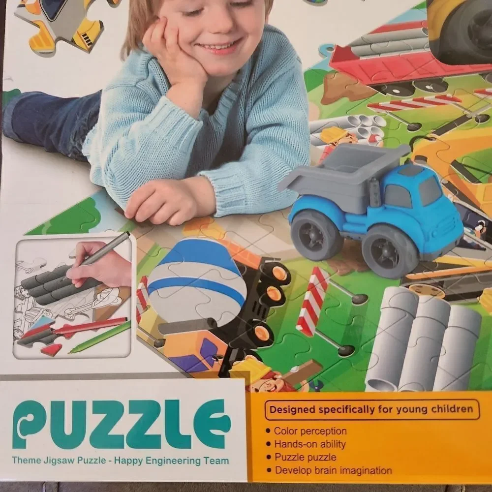 DIY Coloring Jigsaw Puzzle with Car and Markers Construction
